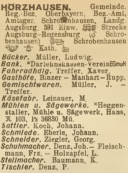 Gemeinde Hörzhausen - Branchenverzeichnis 1938