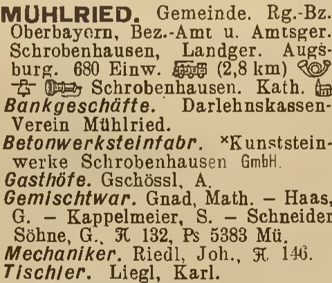 Gemeinde Mühlried - Branchenverzeichnis 1938