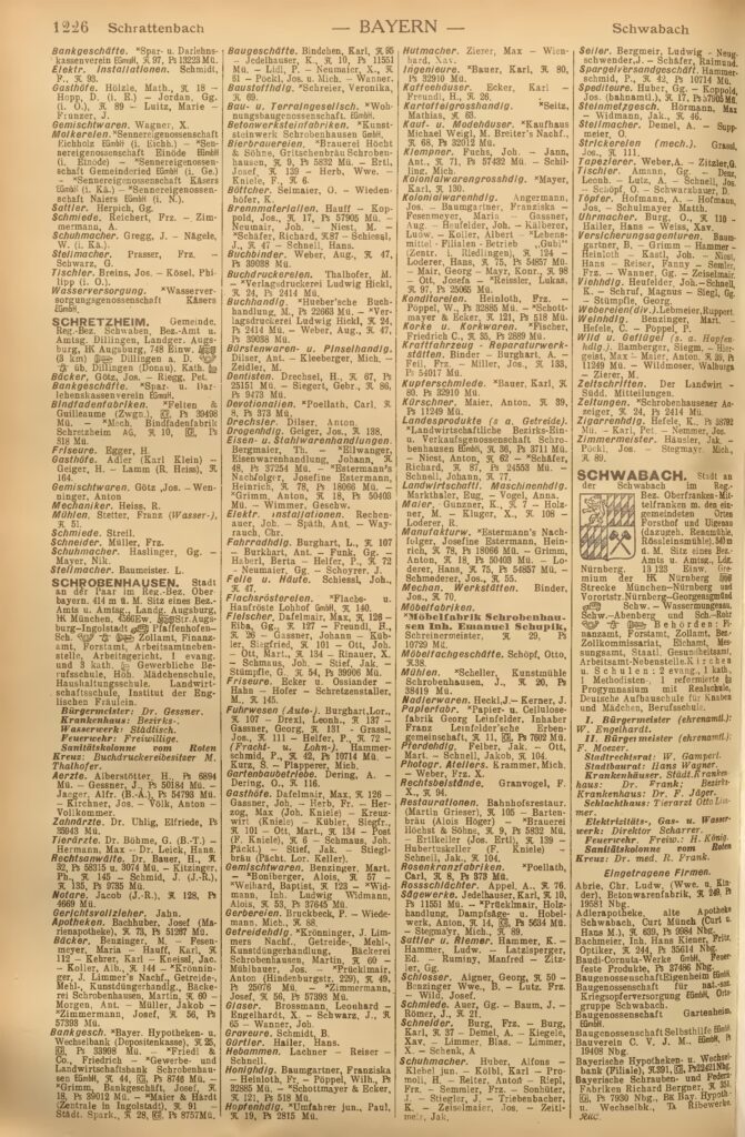 Stadt Schrobenhausen - Branchenverzeichnis 1938